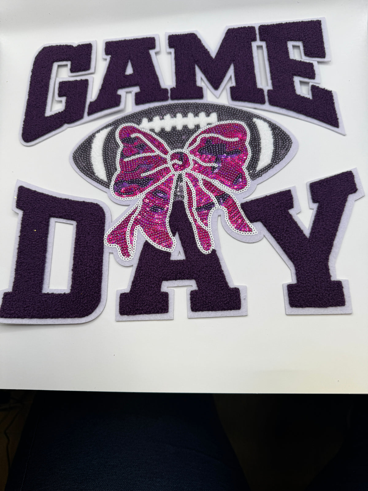 Game Day Football Chenille Patch – Purple & Pink