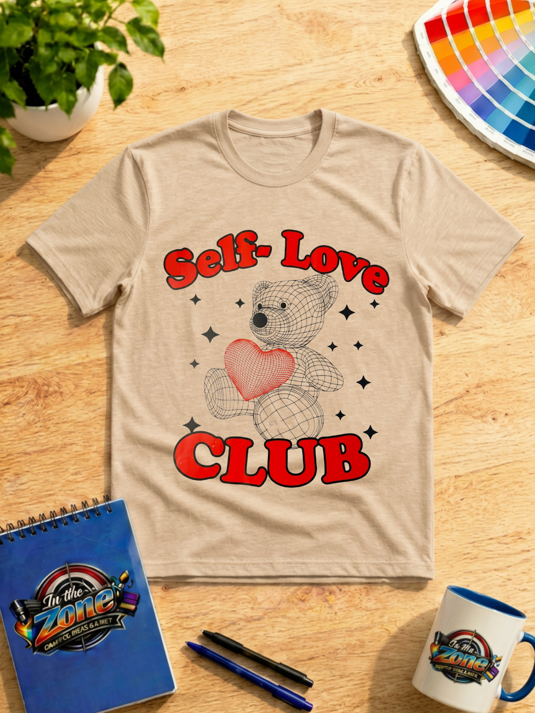 Self-Love Club Teddy Bear Graphic T-Shirt – Retro Heart Design