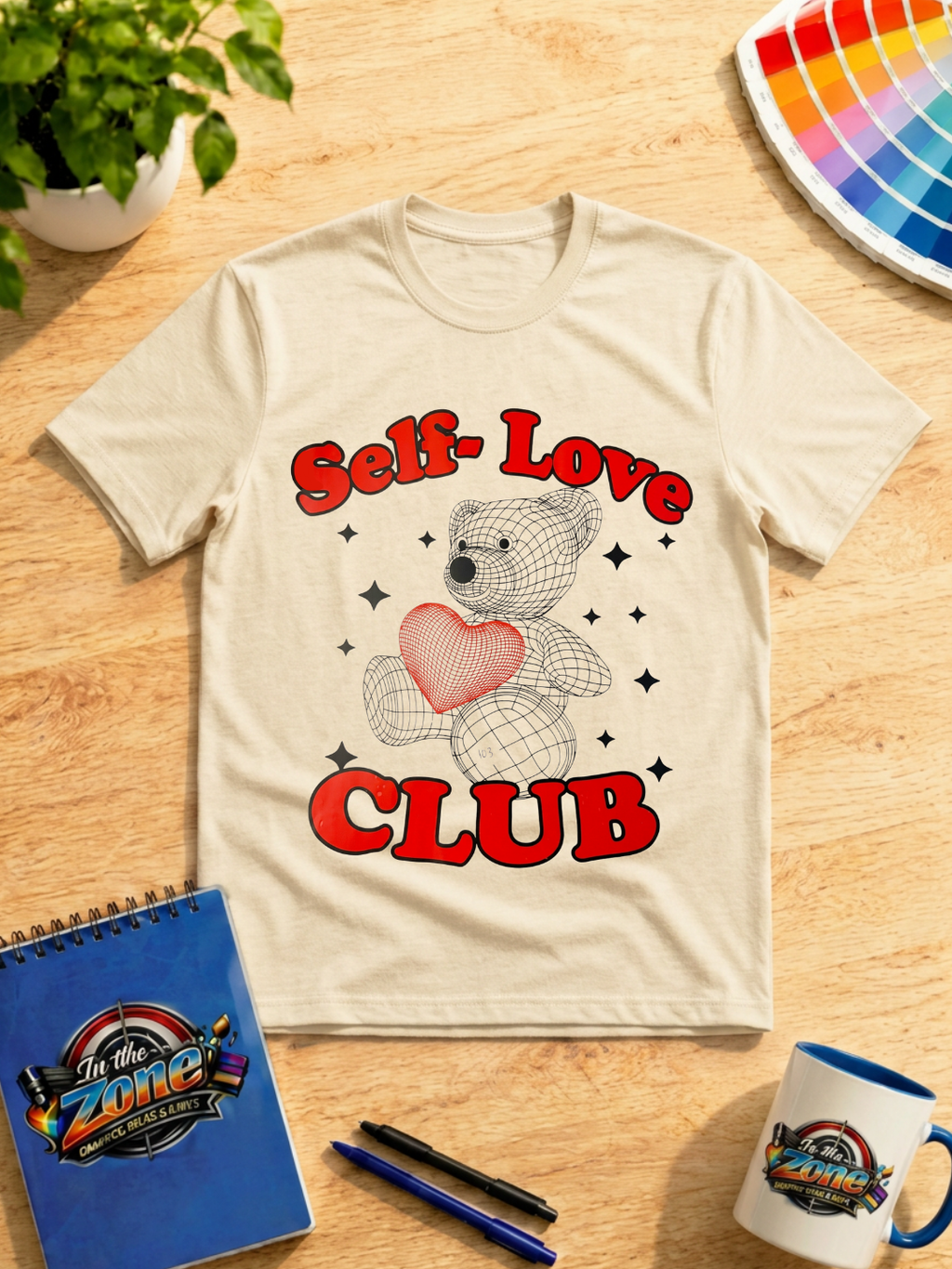 Self-Love Club Teddy Bear Graphic T-Shirt – Retro Heart Design