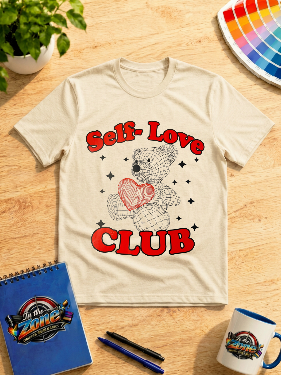 Self-Love Club Teddy Bear Graphic T-Shirt – Retro Heart Design