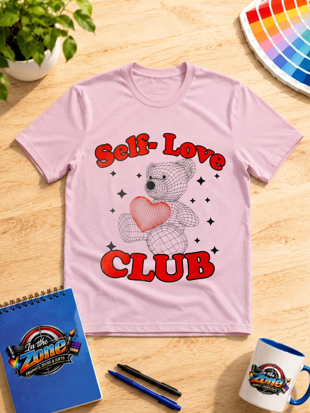 Self-Love Club Teddy Bear Graphic T-Shirt – Retro Heart Design