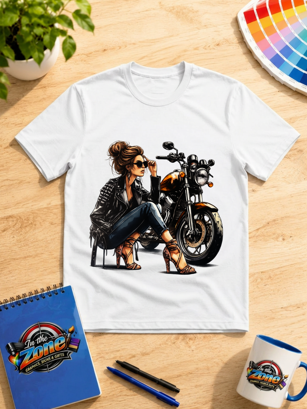 Biker Girl Motorcycle Graphic T-Shirt – Stylish Woman Rider Design