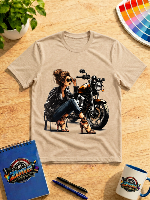 Biker Girl Motorcycle Graphic T-Shirt – Stylish Woman Rider Design