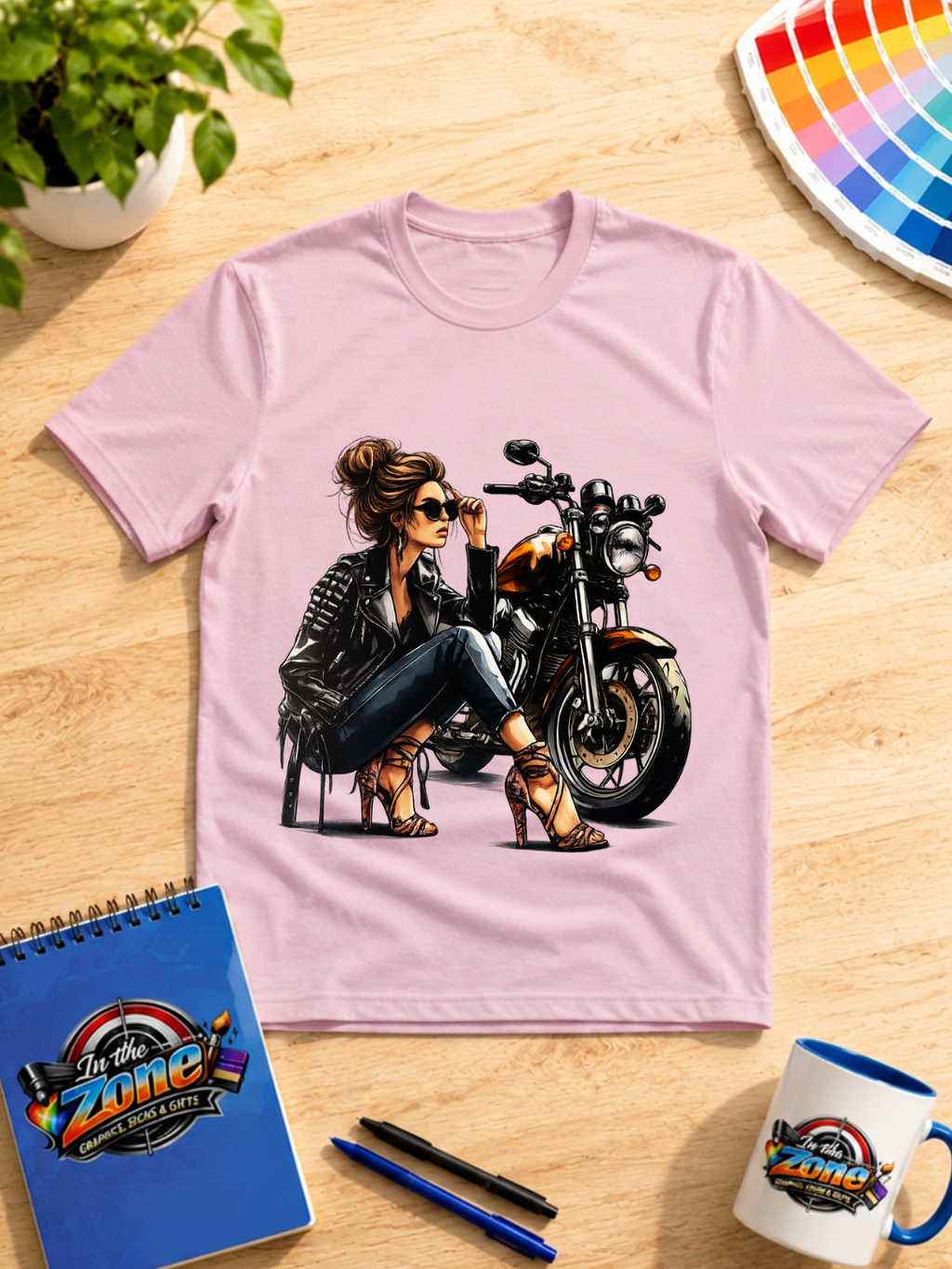 Biker Girl Motorcycle Graphic T-Shirt – Stylish Woman Rider Design