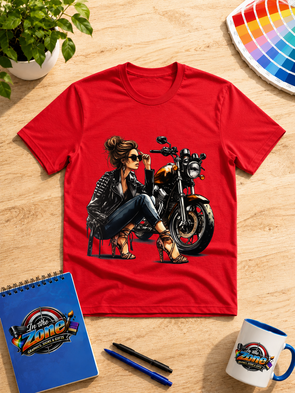 Biker Girl Motorcycle Graphic T-Shirt – Stylish Woman Rider Design