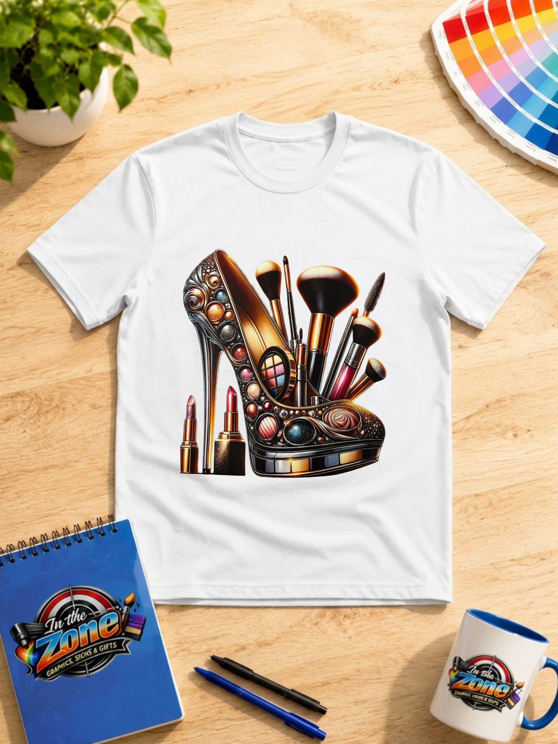 Glam High Heel & Makeup Graphic T-Shirt – Beauty Lover Fashion Tee