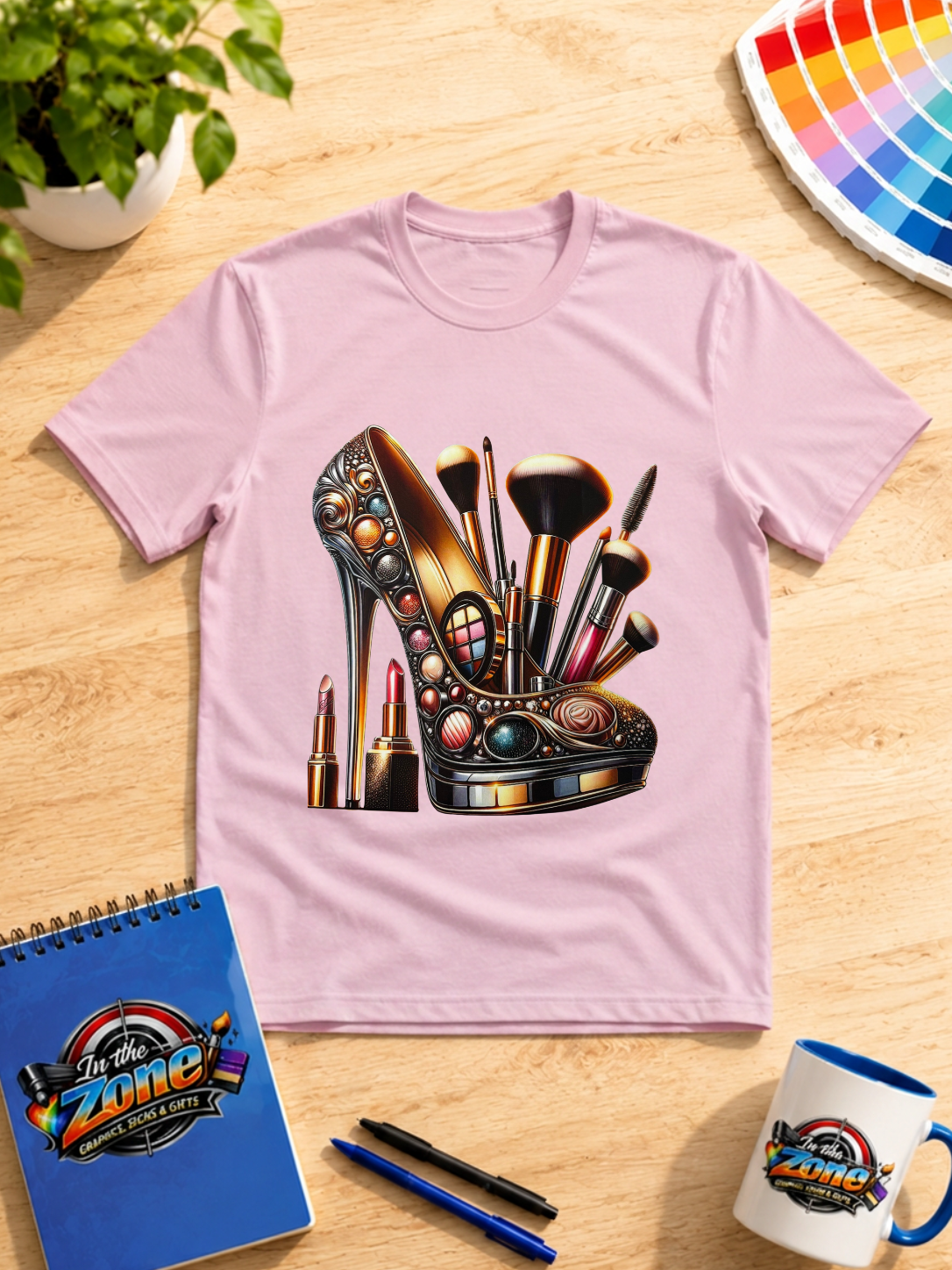 Glam High Heel & Makeup Graphic T-Shirt – Beauty Lover Fashion Tee