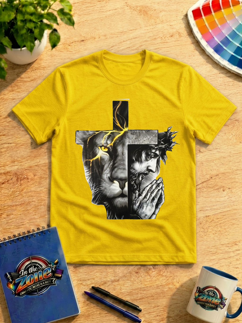 Faith & Strength Lion Cross Graphic T-Shirt