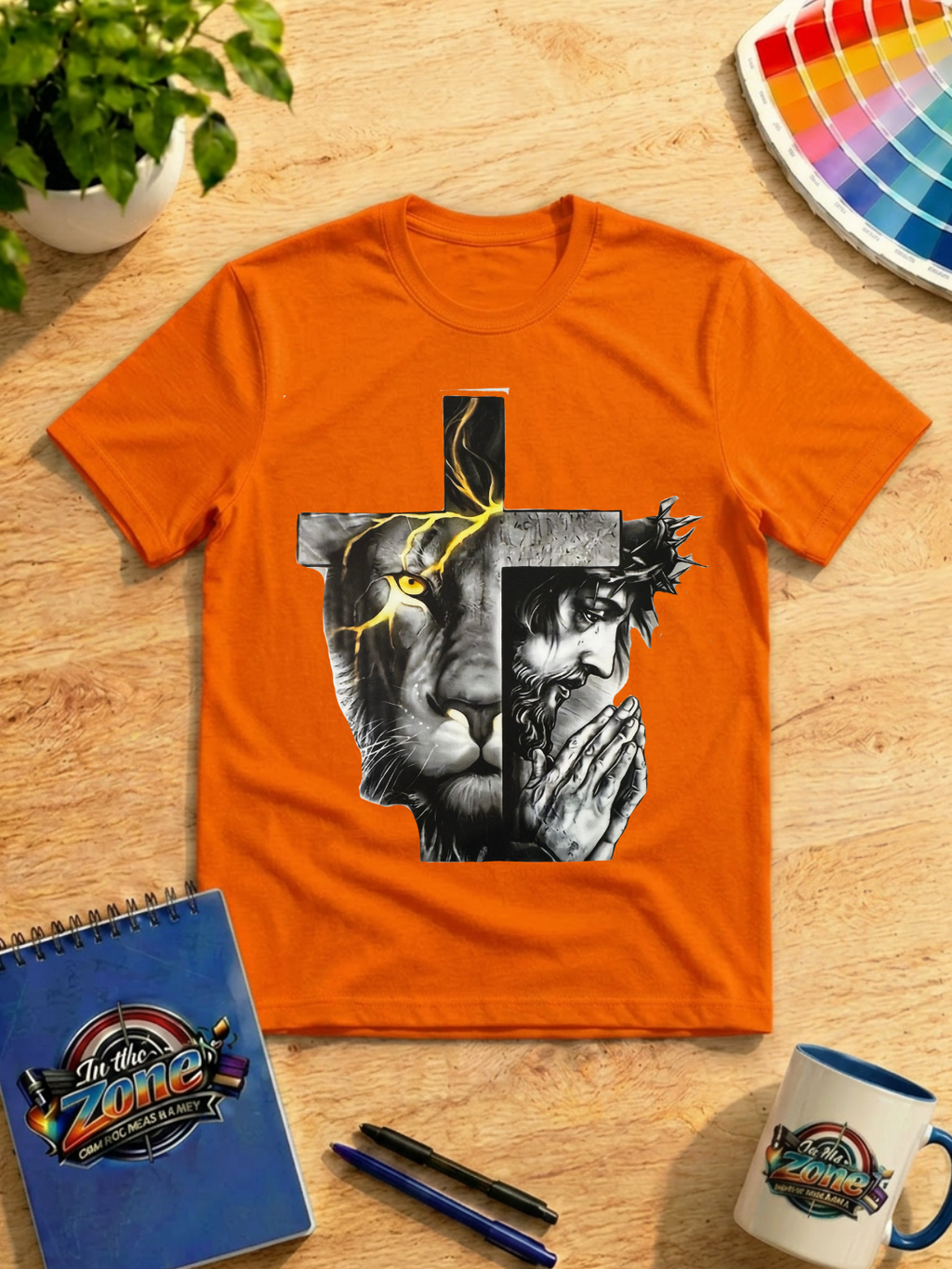 Faith & Strength Lion Cross Graphic T-Shirt