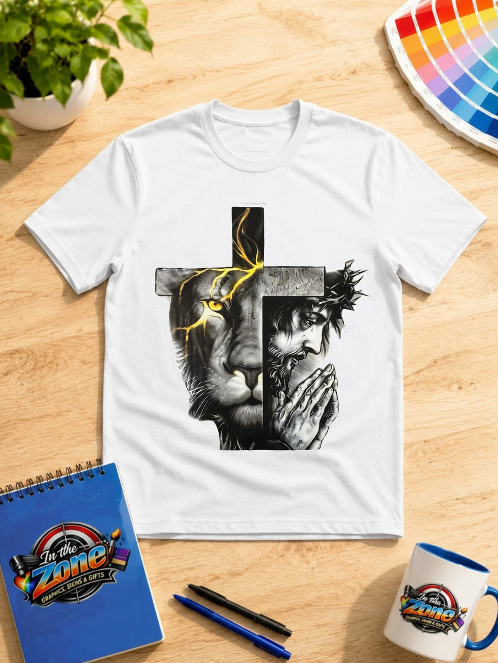 Faith & Strength Lion Cross Graphic T-Shirt