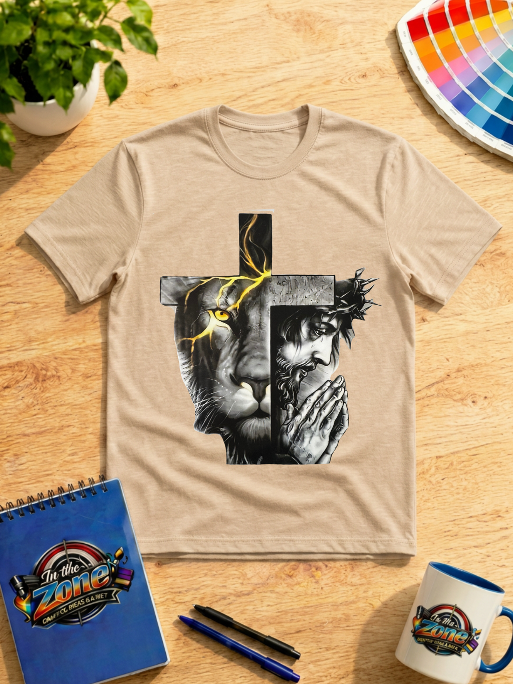 Faith & Strength Lion Cross Graphic T-Shirt