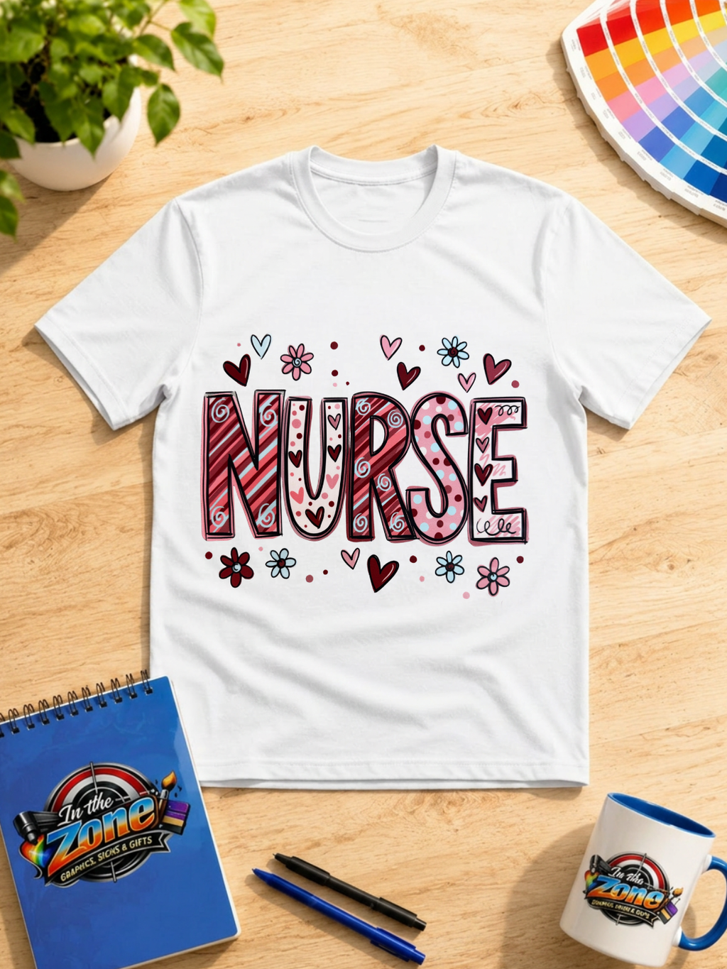 Nurse with Heart Doodle Graphic T-Shirt