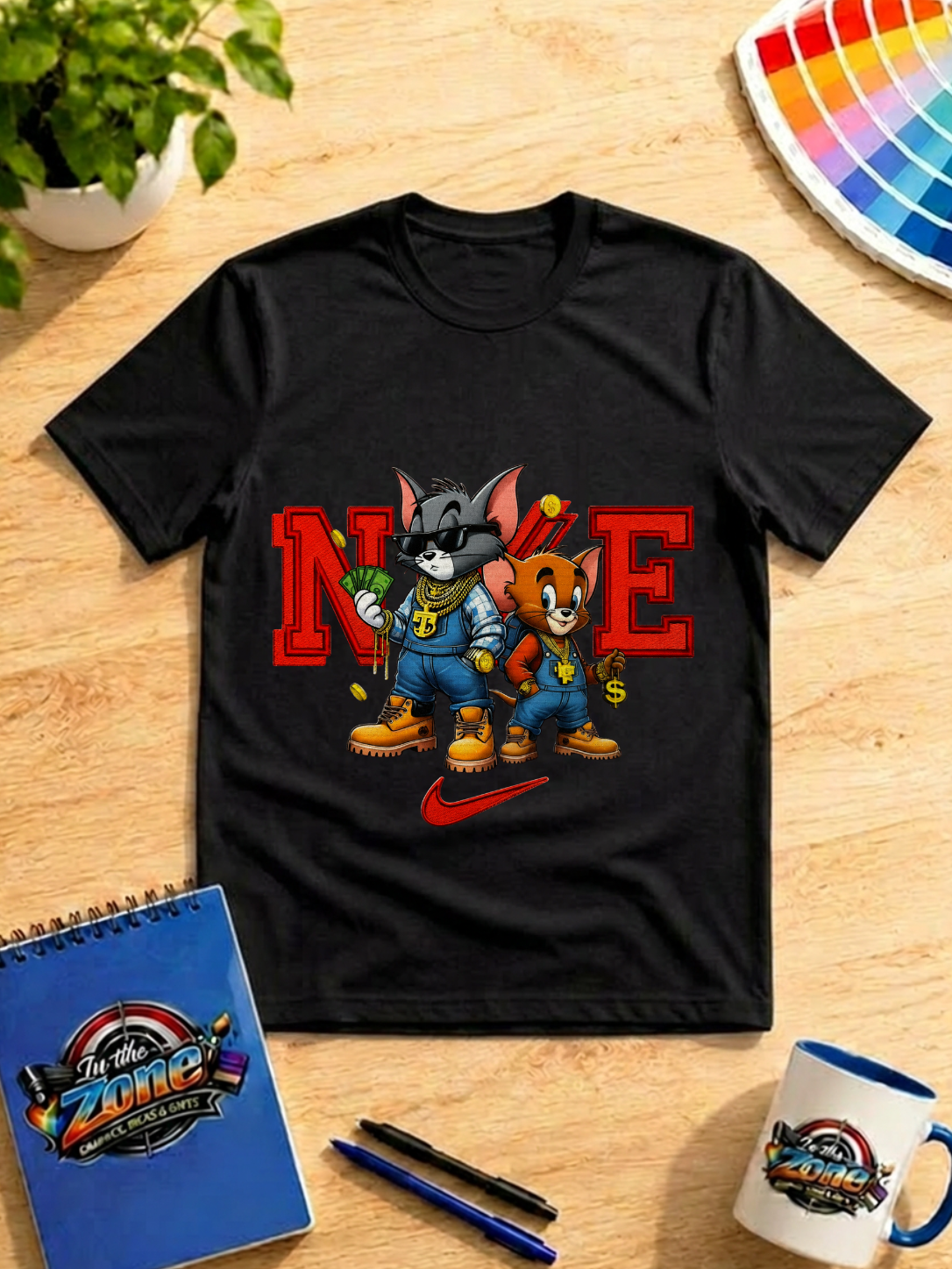 Street Style Cat & Mouse Money Graphic T-Shirt