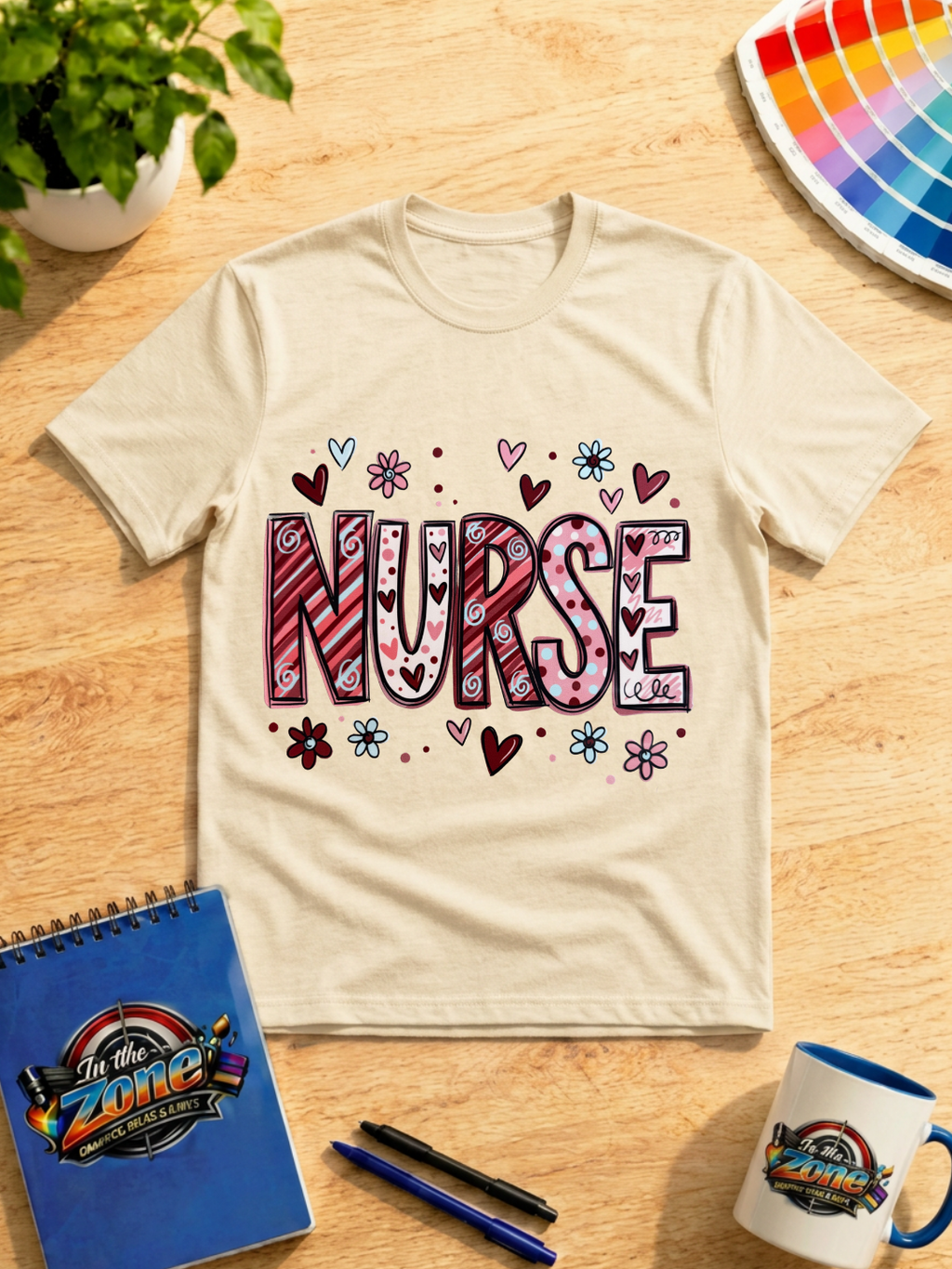 Nurse with Heart Doodle Graphic T-Shirt