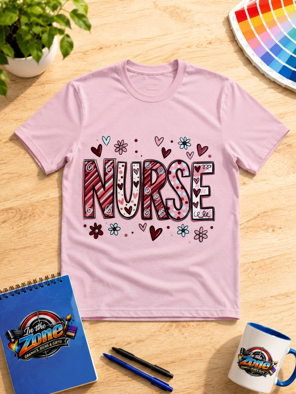 Nurse with Heart Doodle Graphic T-Shirt