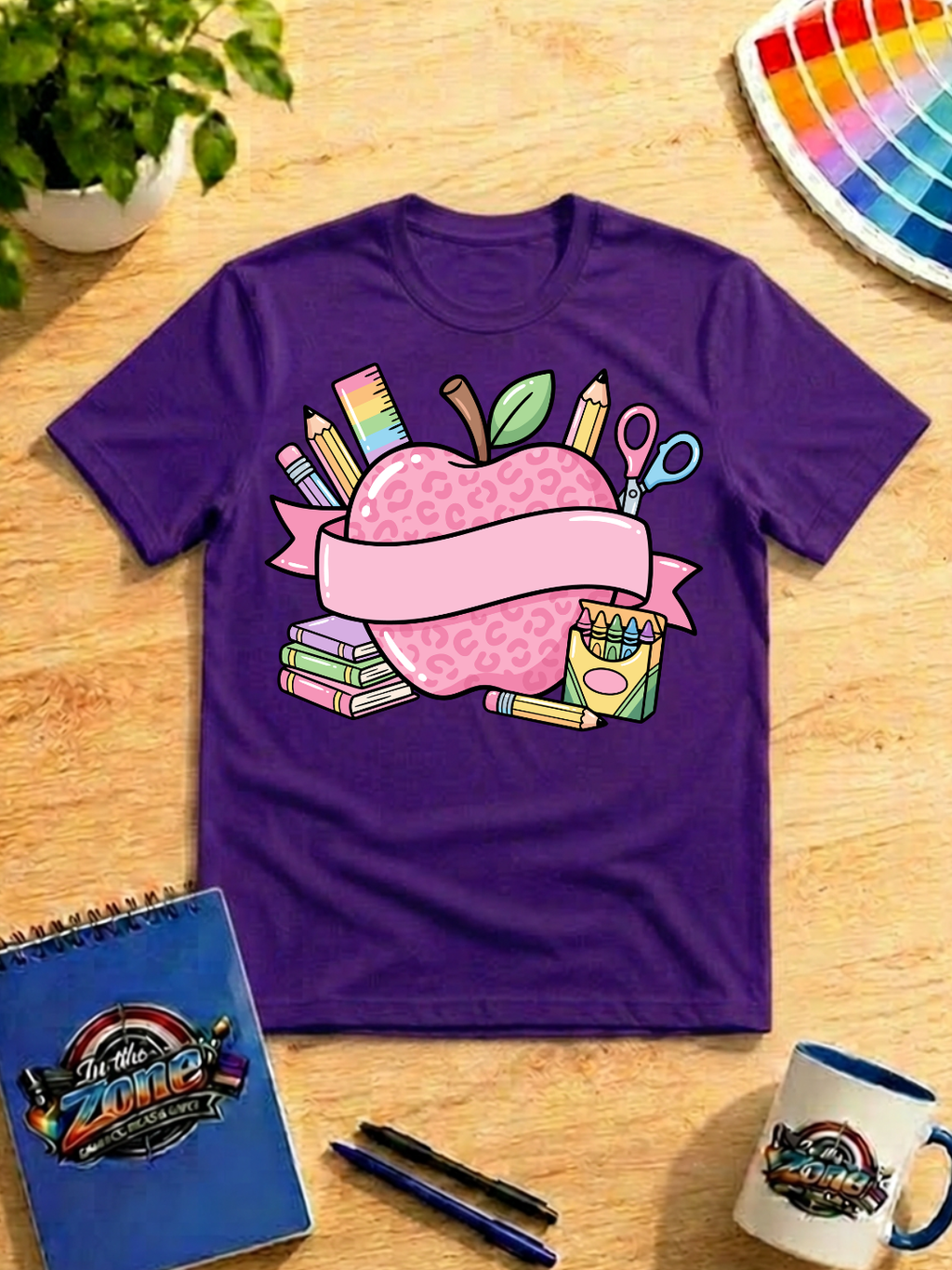 Teacher Apple & School Supplies Graphic Shirt – Cute Educator T-Shirt