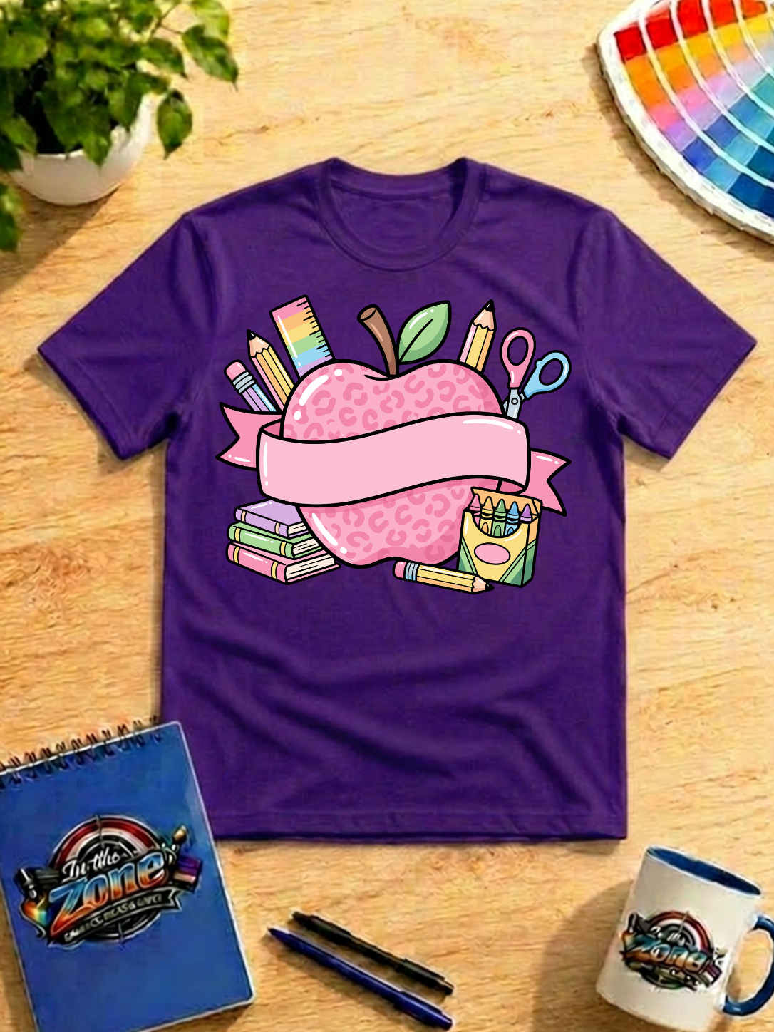 Teacher Apple & School Supplies Graphic Shirt – Cute Educator T-Shirt