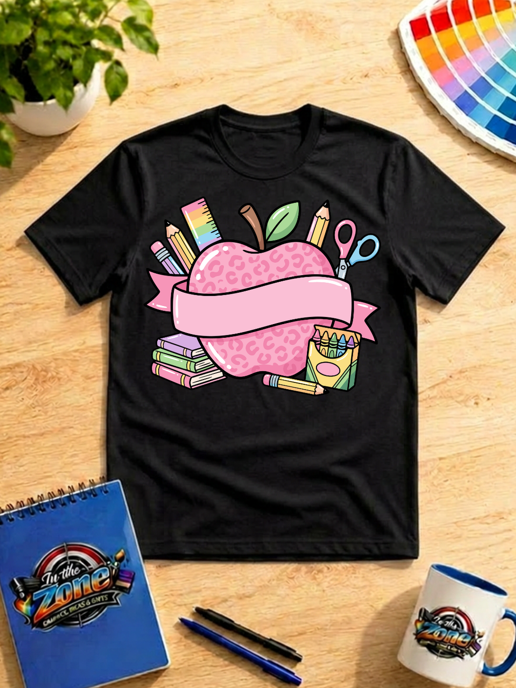 Teacher Apple & School Supplies Graphic Shirt – Cute Educator T-Shirt