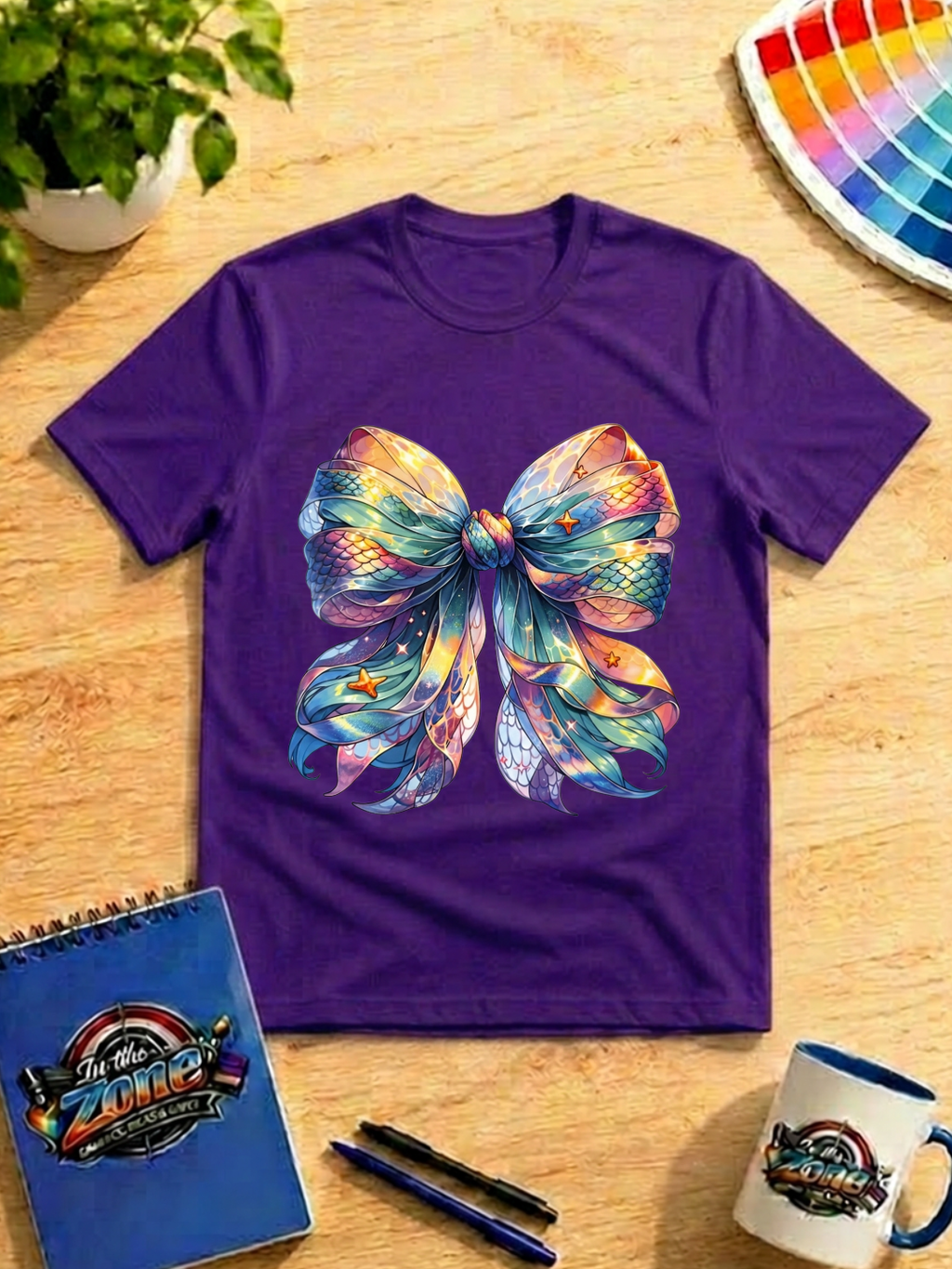 Mermaid Bow Graphic T-Shirt | Colorful Ocean Fantasy Bow Tee