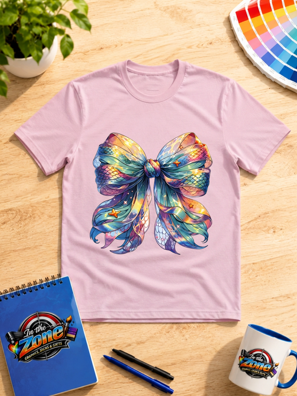 Mermaid Bow Graphic T-Shirt | Colorful Ocean Fantasy Bow Tee