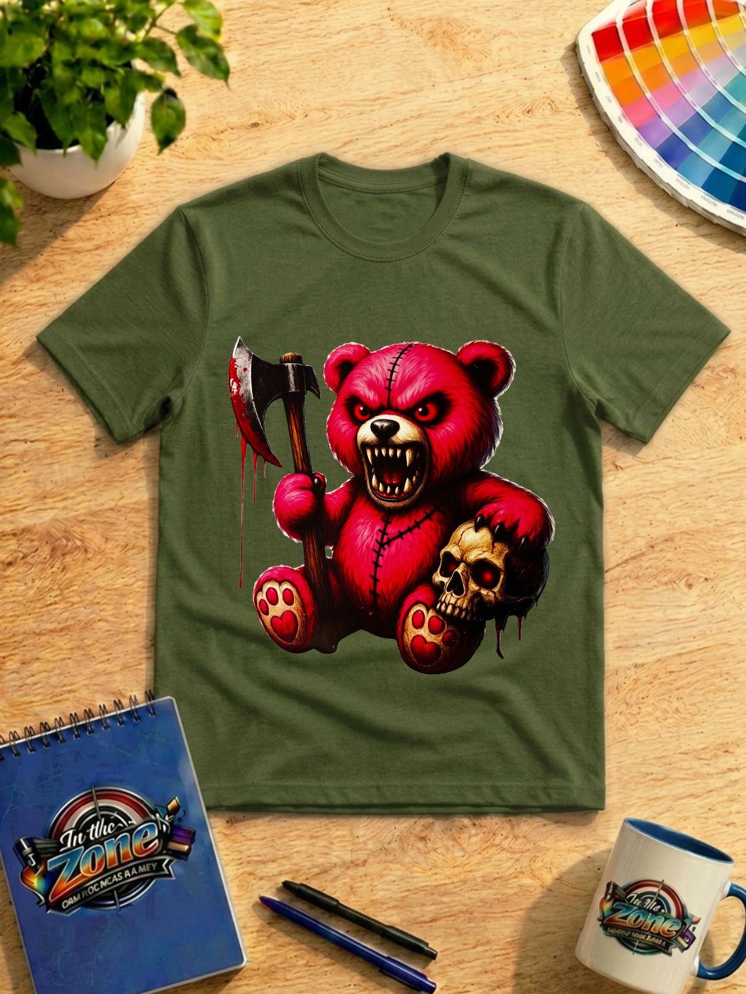 Evil Teddy Bear Horror Graphic T-Shirt | Creepy Halloween Bear Tee