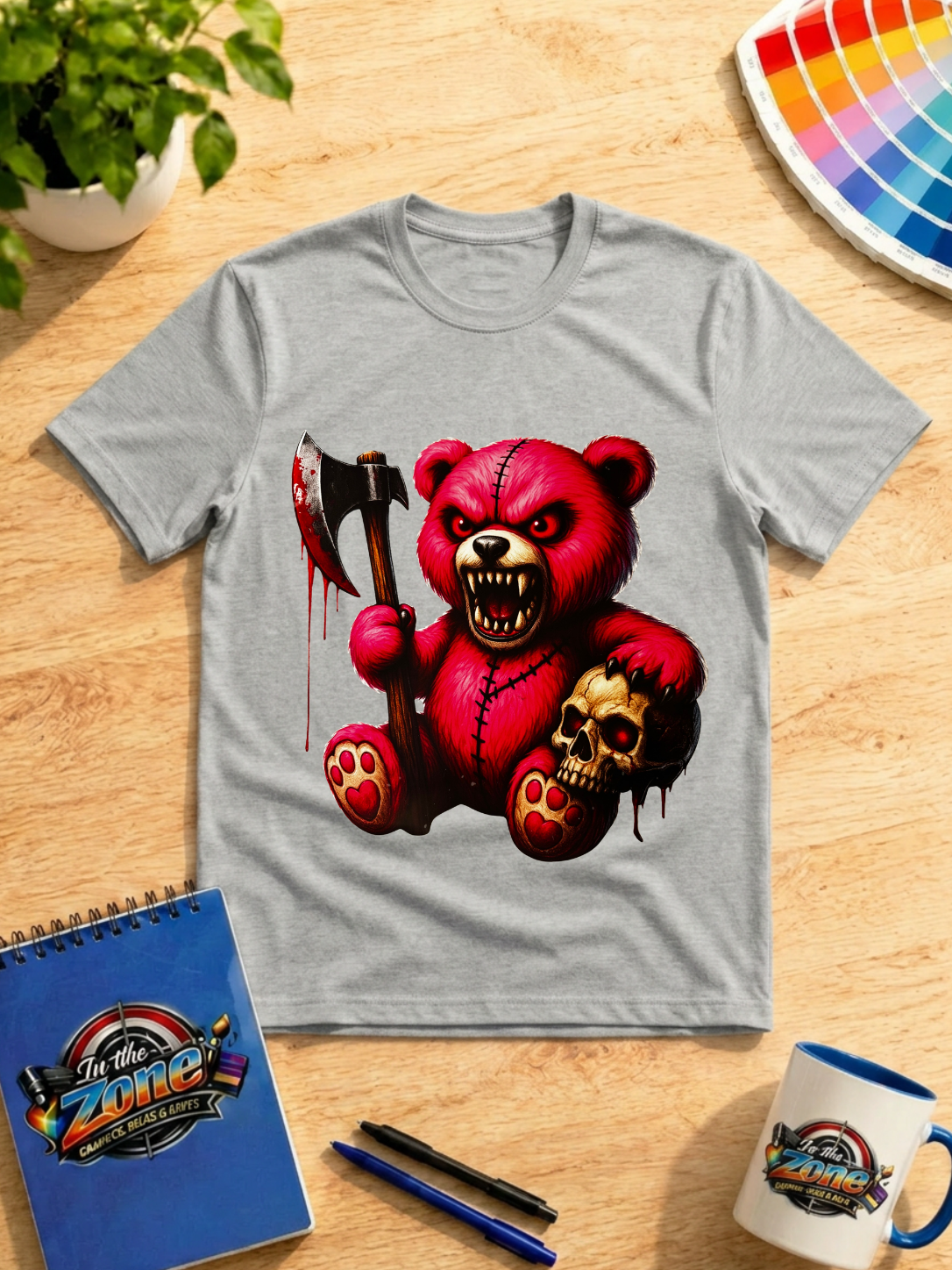 Evil Teddy Bear Horror Graphic T-Shirt | Creepy Halloween Bear Tee