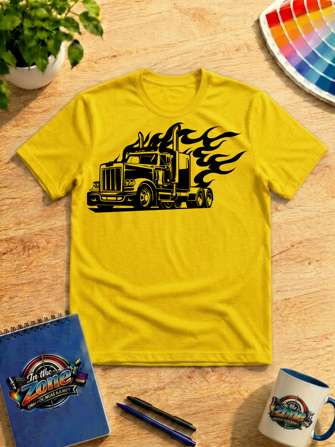 Flaming Semi Truck Graphic T-Shirt | Big Rig Trucker Shirt | Truck Driver Gift