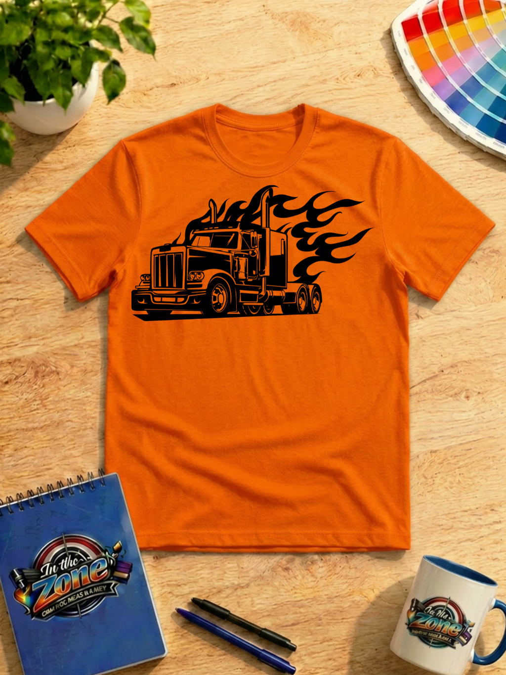 Flaming Semi Truck Graphic T-Shirt | Big Rig Trucker Shirt | Truck Driver Gift