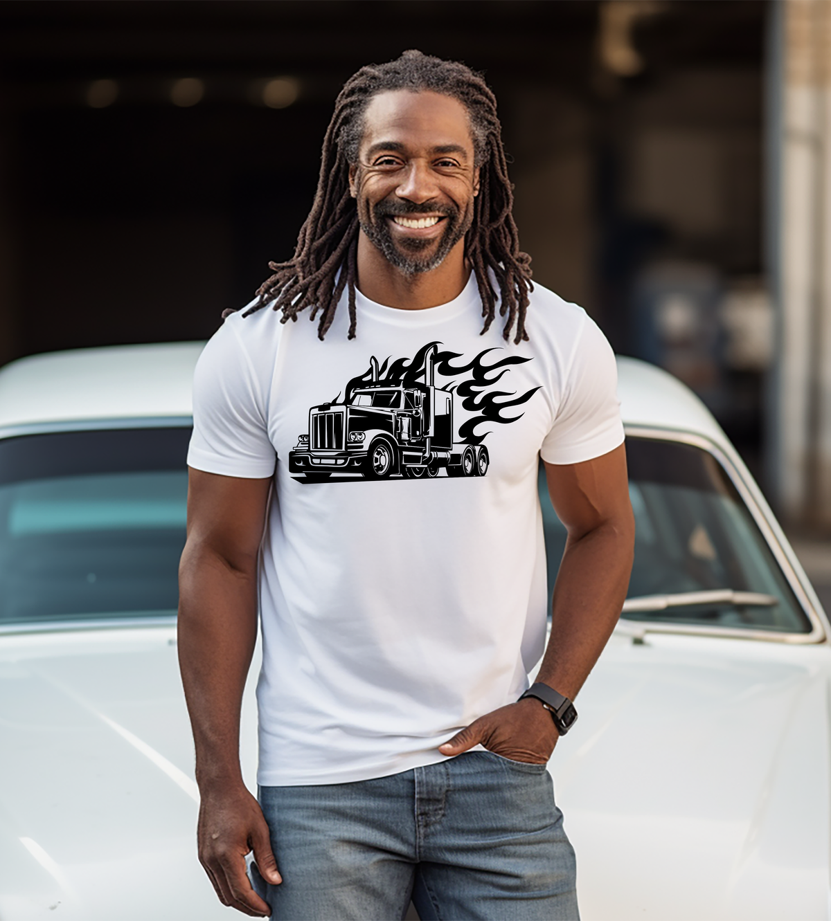 Flaming Semi Truck Graphic T-Shirt | Big Rig Trucker Shirt | Truck Driver Gift