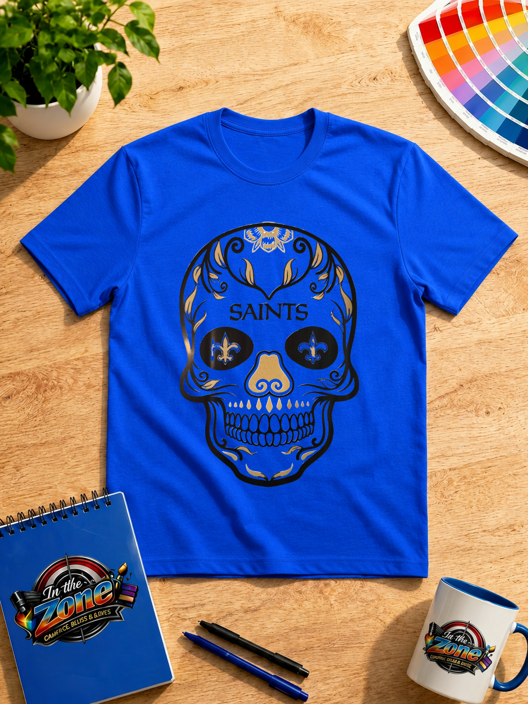 New Orleans Saints Sugar Skull Graphic Shirt | Black & Gold Football Tee