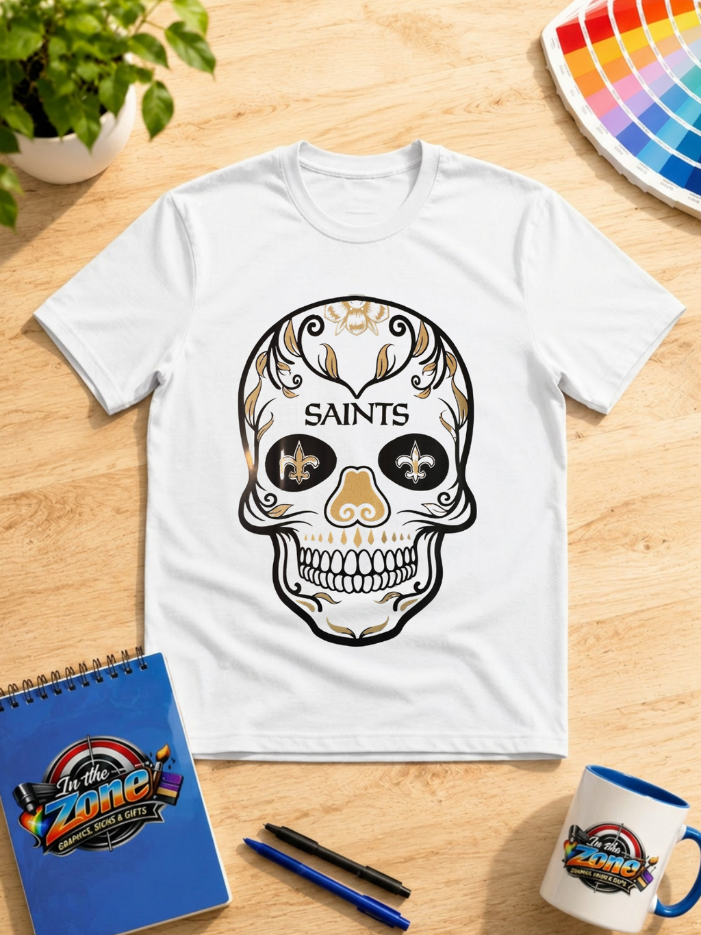 New Orleans Saints Sugar Skull Graphic Shirt | Black & Gold Football Tee