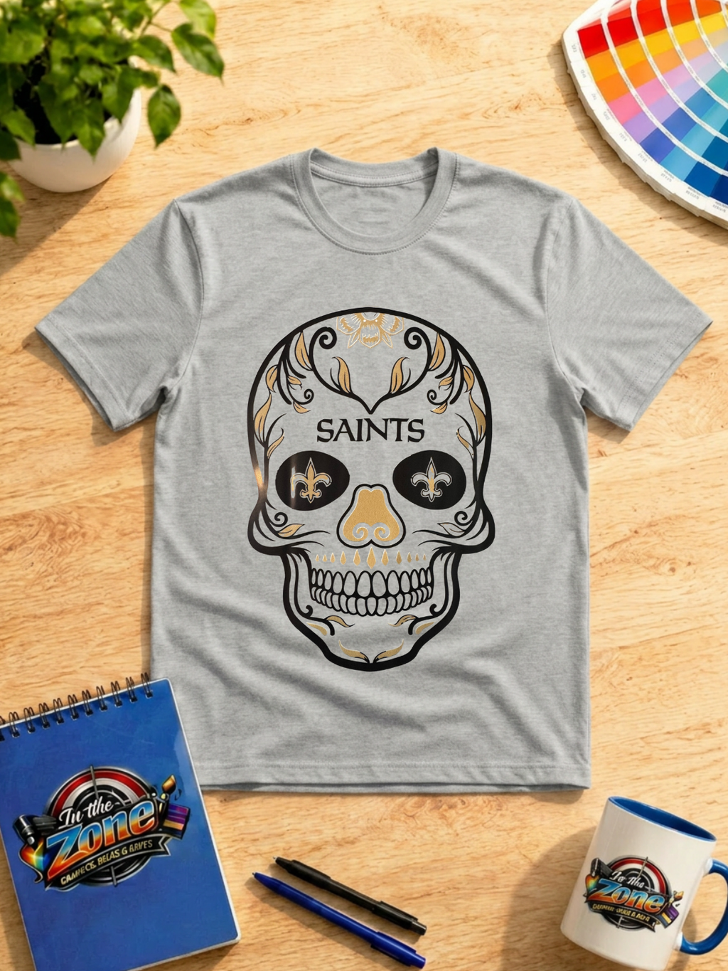 New Orleans Saints Sugar Skull Graphic Shirt | Black & Gold Football Tee