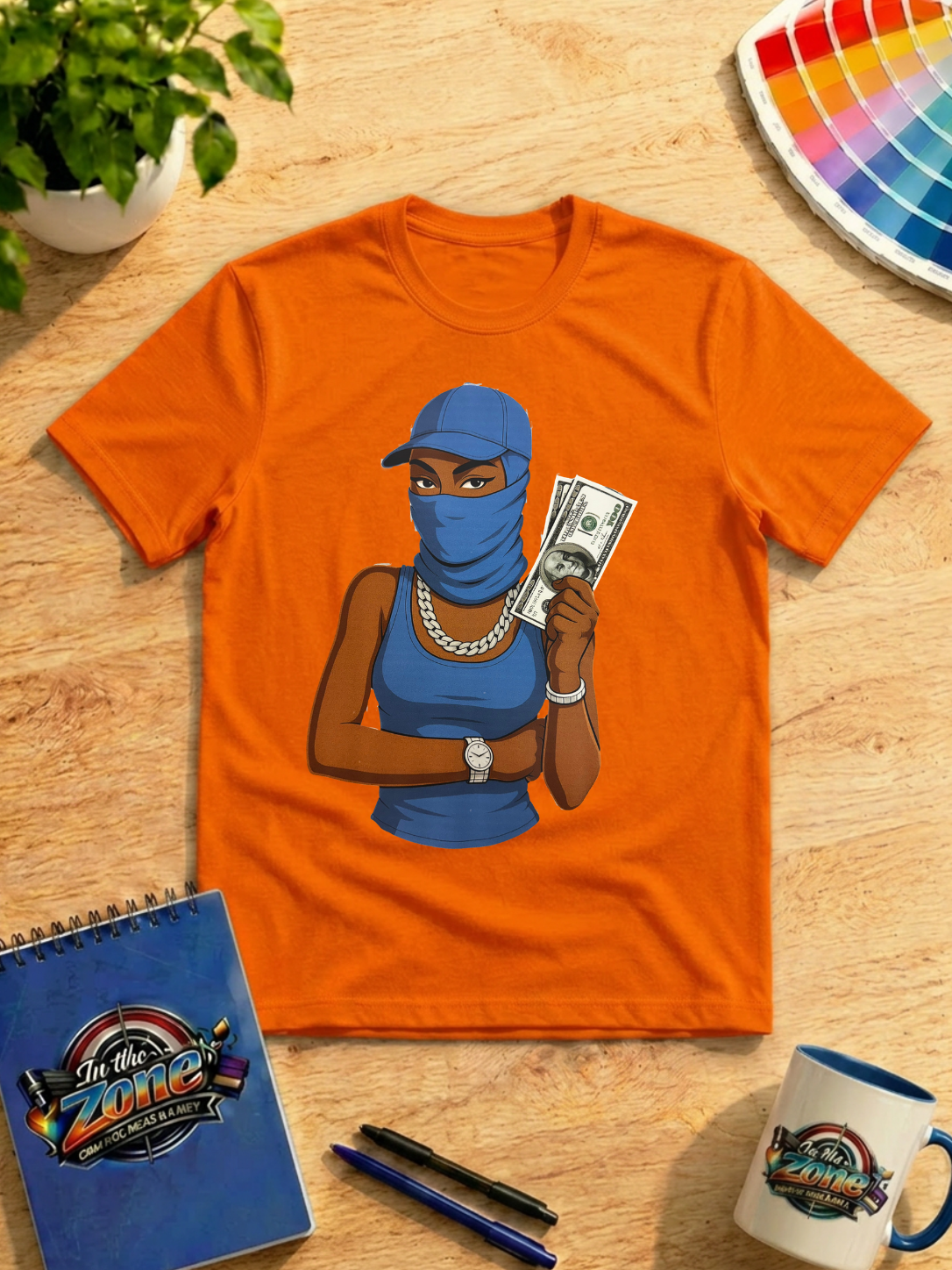 Blue Masked Money Girl Graphic T-Shirt – Urban Hustle Streetwear Tee
