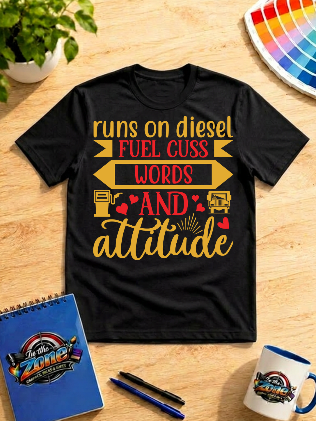 Runs on Diesel Fuel, Cuss Words & Attitude – Funny Trucker Graphic Shirt