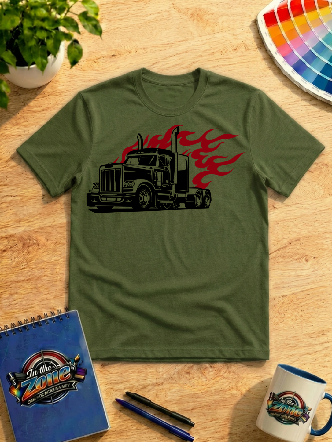Red Flaming Semi Truck Graphic T-Shirt | Big Rig Trucker Shirt | Truck Driver Gift