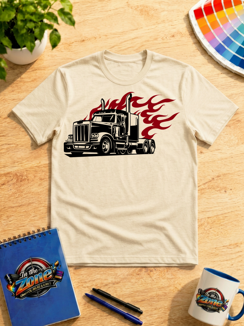 Red Flaming Semi Truck Graphic T-Shirt | Big Rig Trucker Shirt | Truck Driver Gift