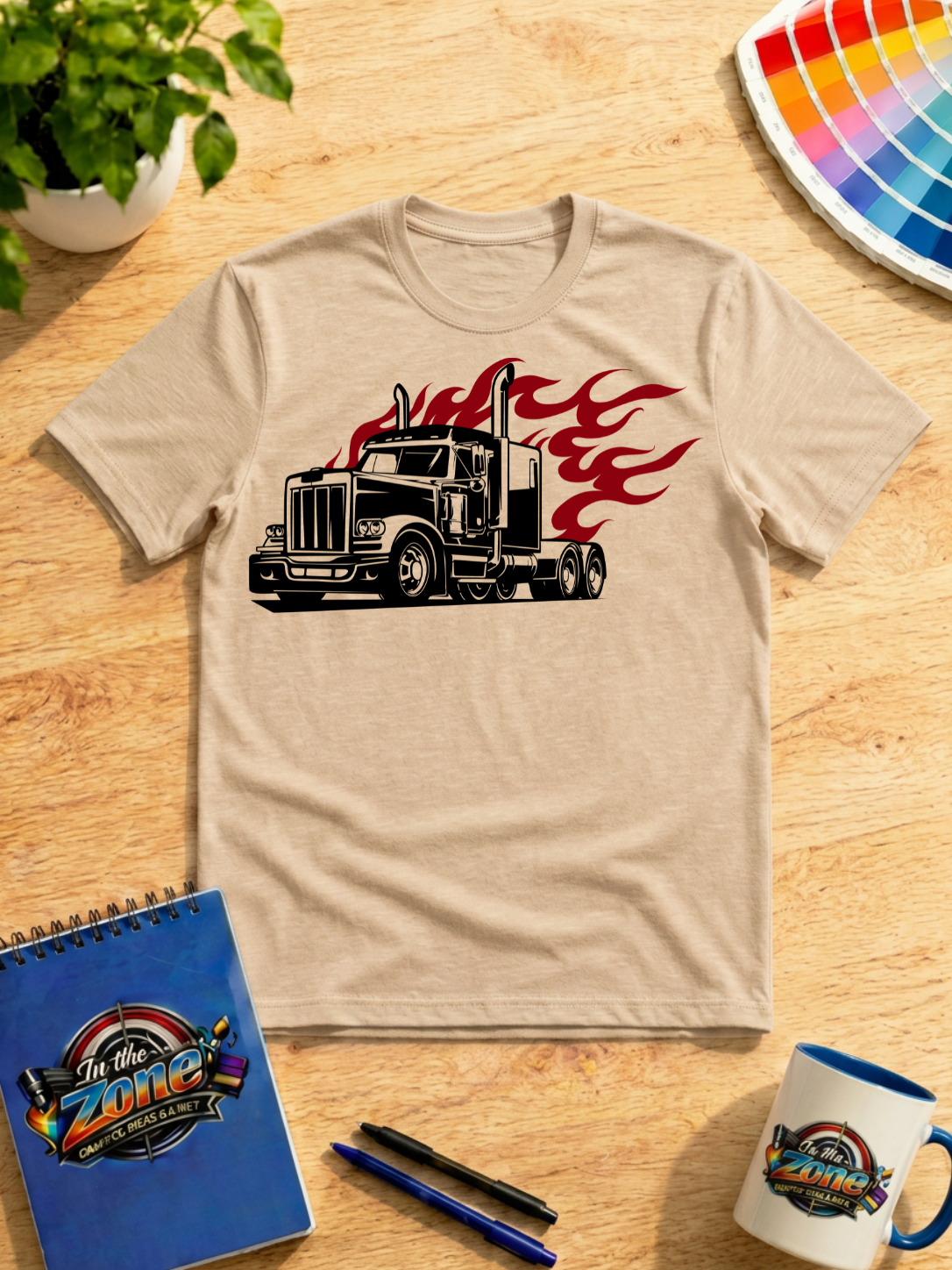 Red Flaming Semi Truck Graphic T-Shirt | Big Rig Trucker Shirt | Truck Driver Gift