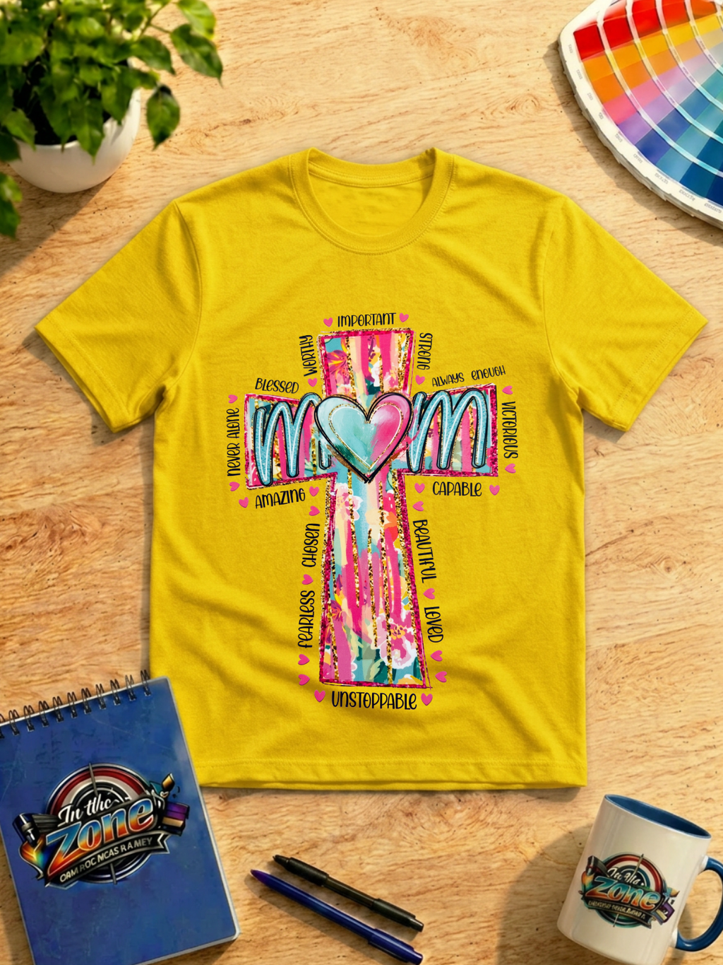 Mom Cross Graphic Shirt – Colorful Inspirational Christian Mom Tee