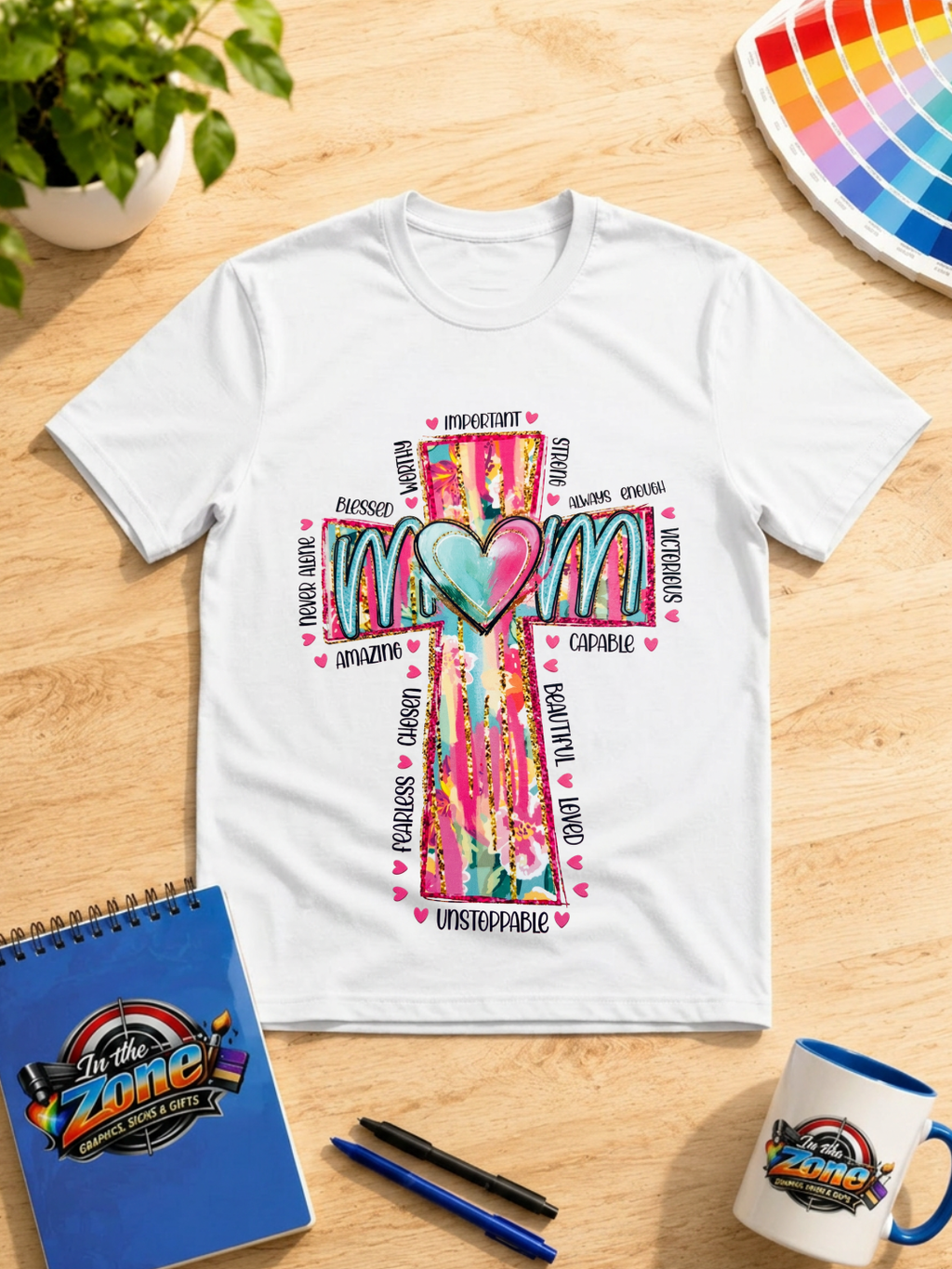 Mom Cross Graphic Shirt – Colorful Inspirational Christian Mom Tee