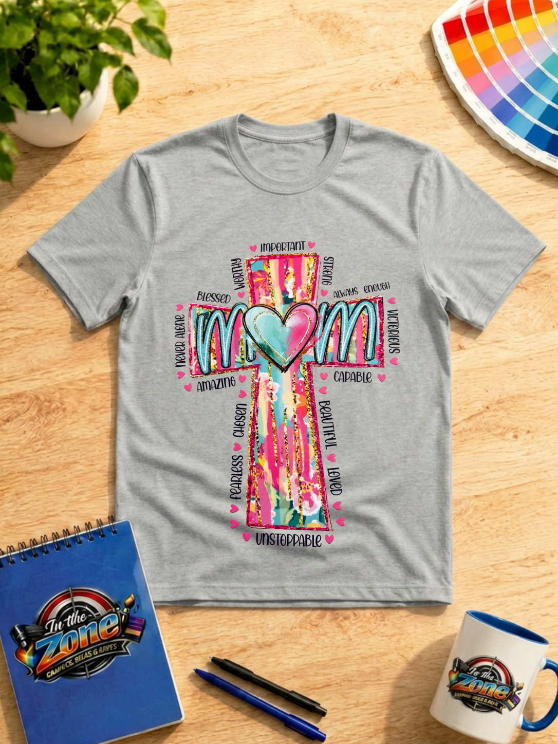 Mom Cross Graphic Shirt – Colorful Inspirational Christian Mom Tee