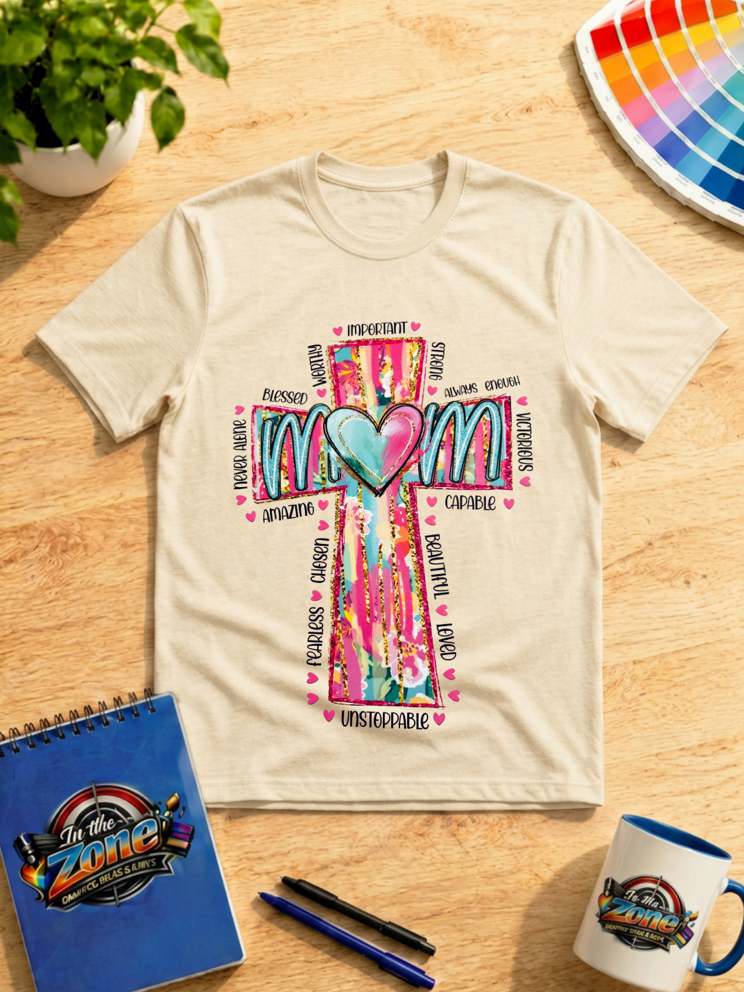 Mom Cross Graphic Shirt – Colorful Inspirational Christian Mom Tee