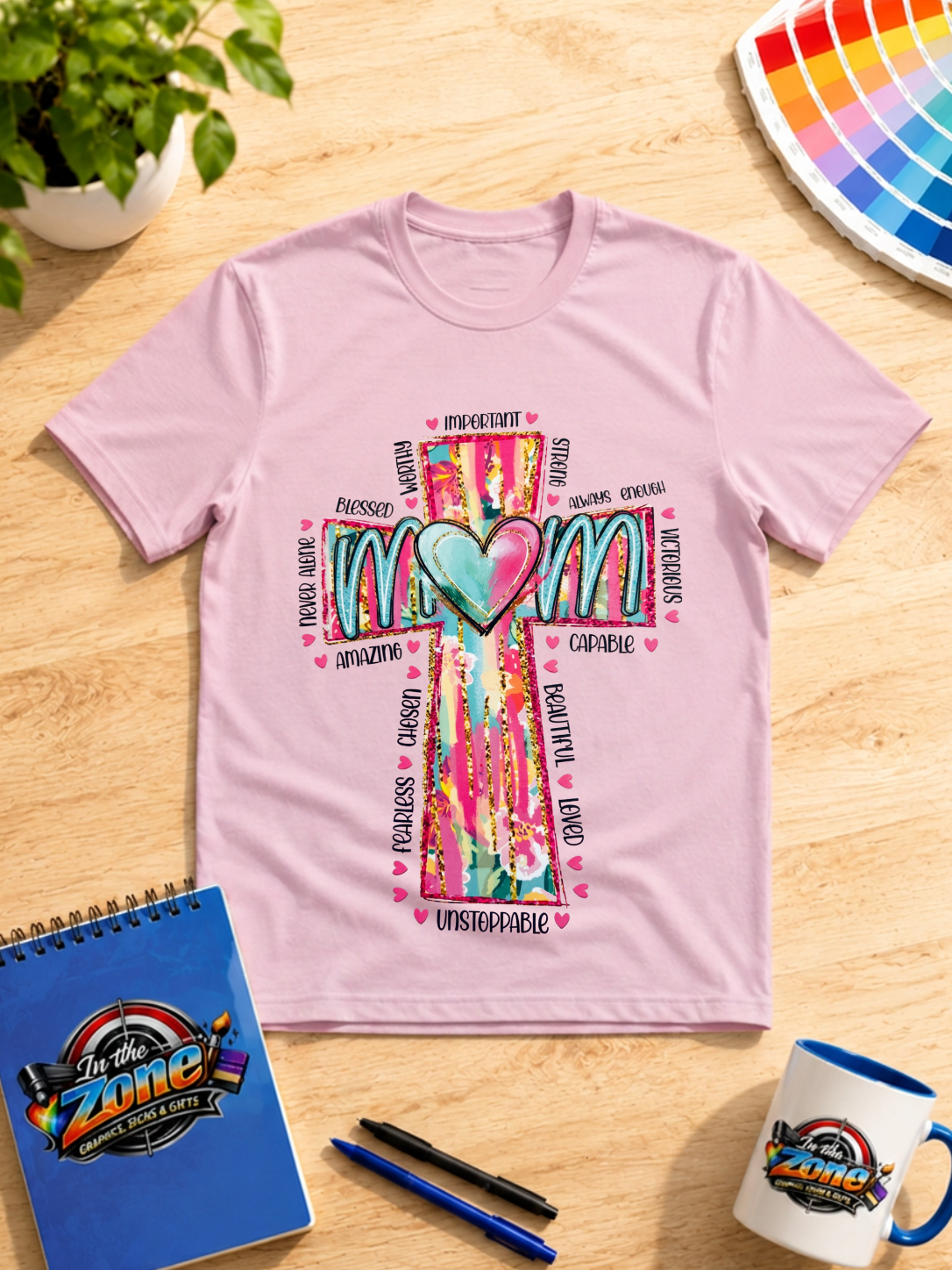 Mom Cross Graphic Shirt – Colorful Inspirational Christian Mom Tee