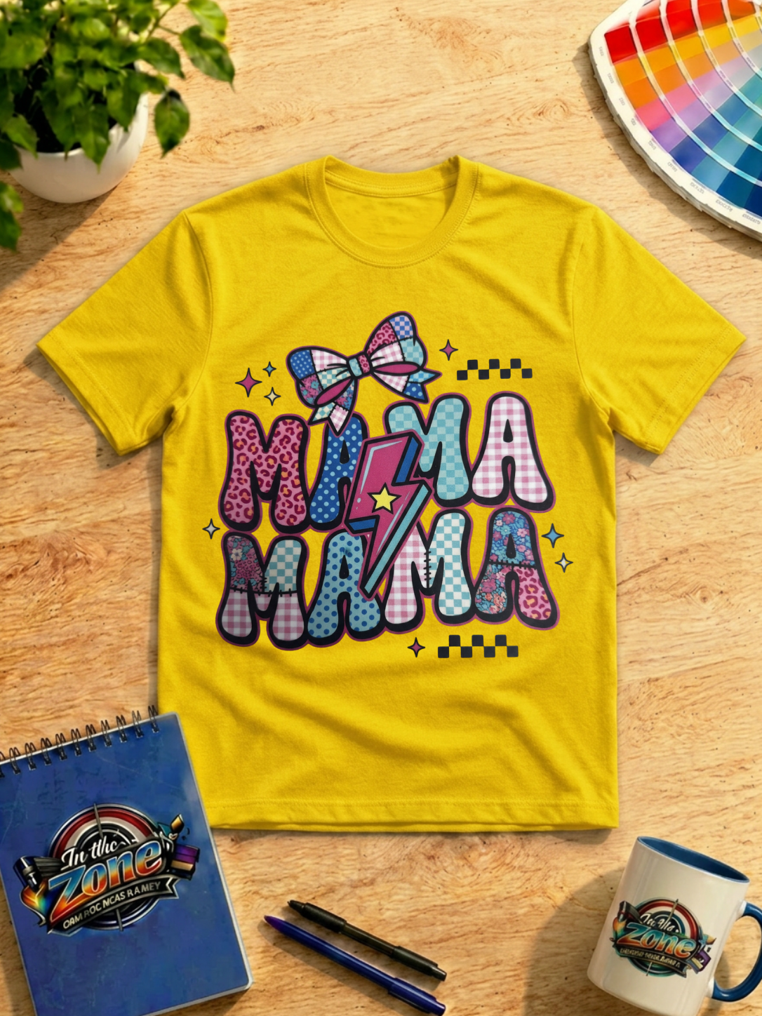 Mama Mama Retro Patchwork Graphic Shirt | Colorful Mom Tee