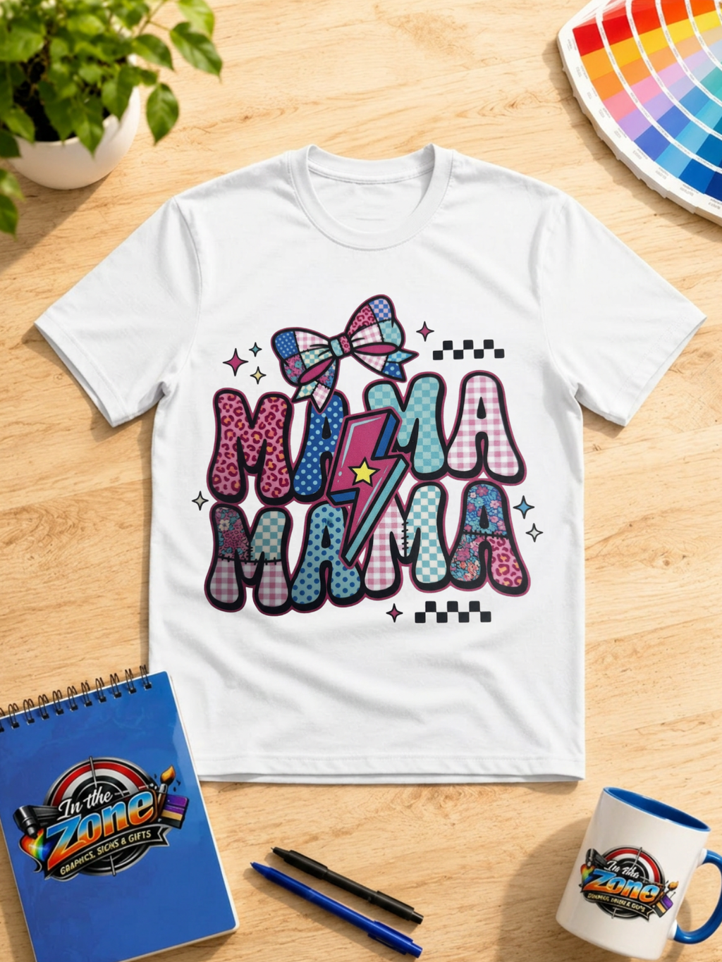 Mama Mama Retro Patchwork Graphic Shirt | Colorful Mom Tee