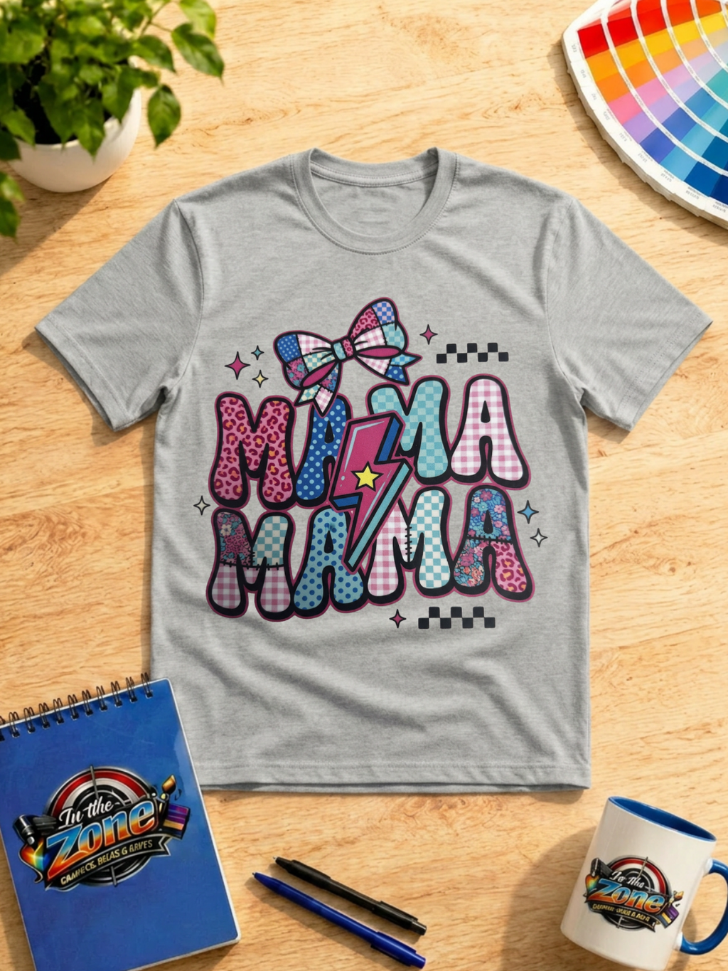 Mama Mama Retro Patchwork Graphic Shirt | Colorful Mom Tee