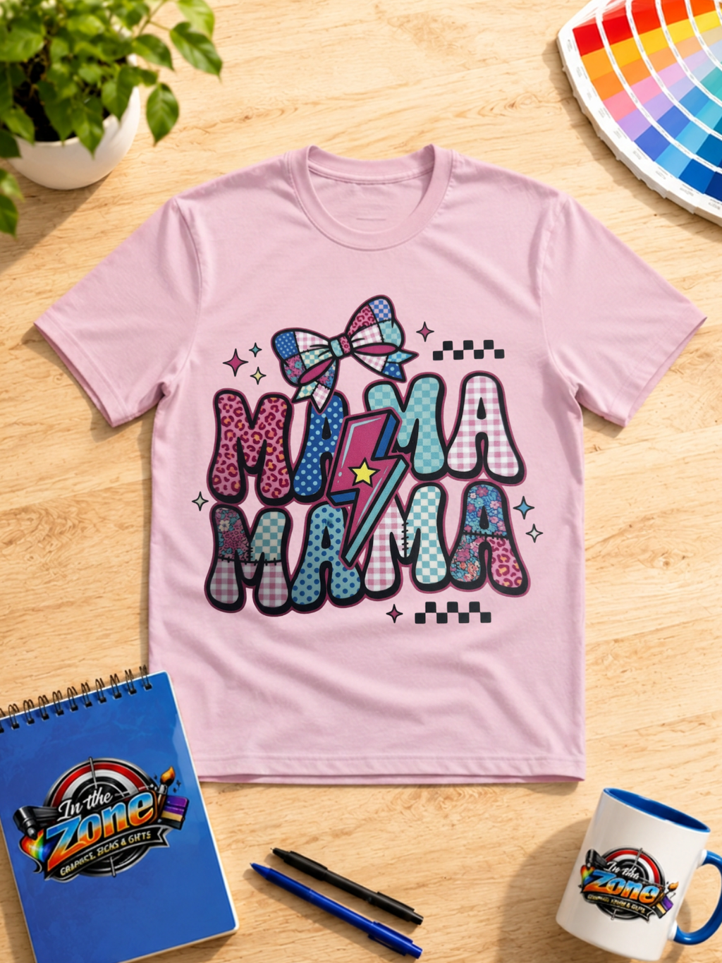 Mama Mama Retro Patchwork Graphic Shirt | Colorful Mom Tee