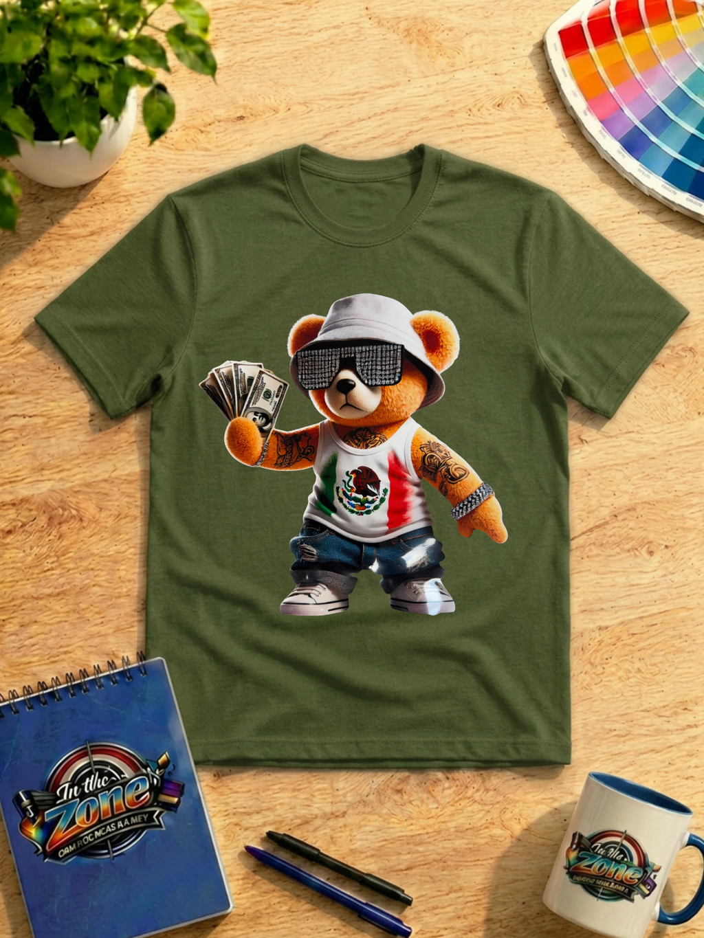Mexican Money Bear Graphic T-Shirt – Tattooed Streetwear Teddy Design