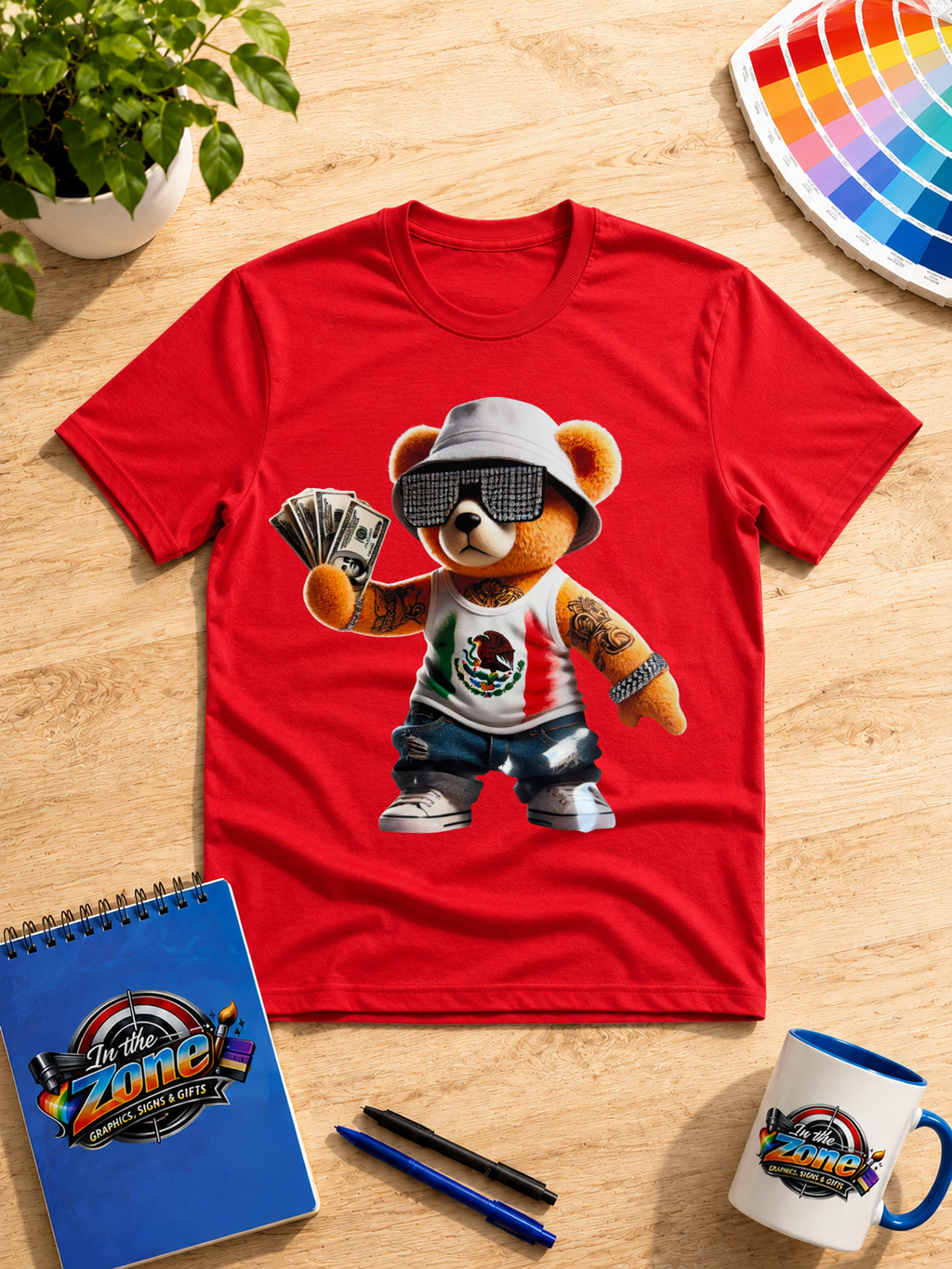 Mexican Money Bear Graphic T-Shirt – Tattooed Streetwear Teddy Design