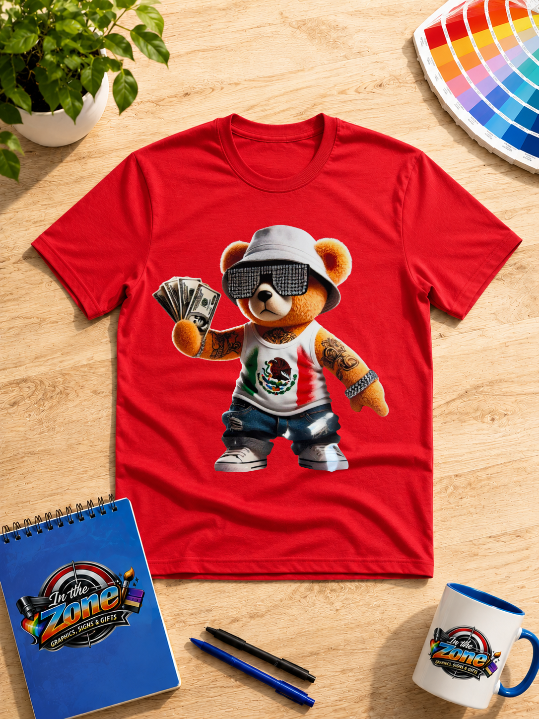 Mexican Money Bear Graphic T-Shirt – Tattooed Streetwear Teddy Design