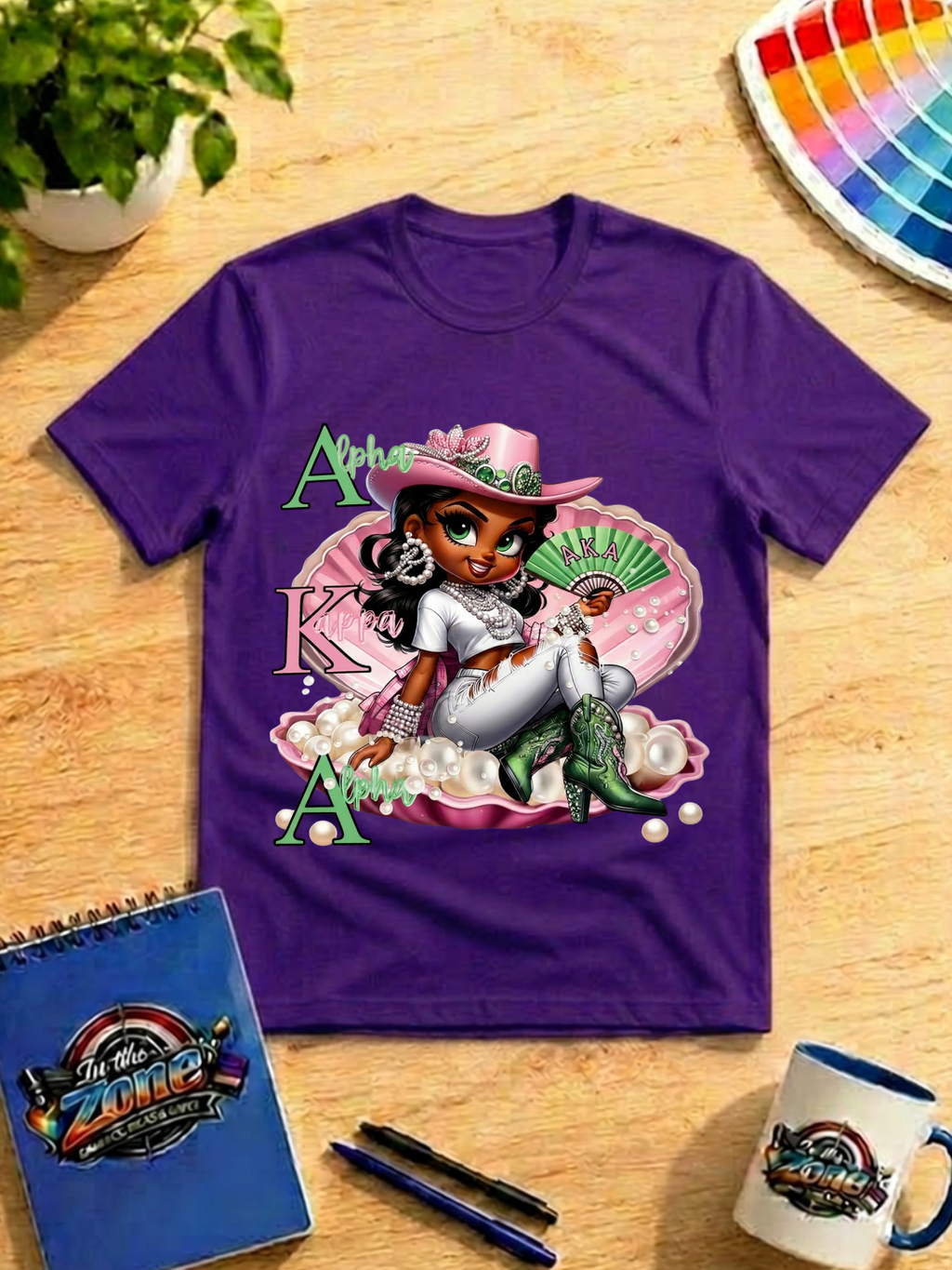 Alpha Kappa Alpha Cowgirl Graphic T-Shirt – Pink & Green Pearl Western Design